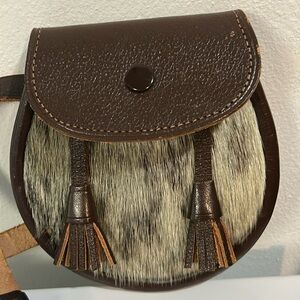 Vintage Brown Leather & Cowhide Crossbody Bag Tassels